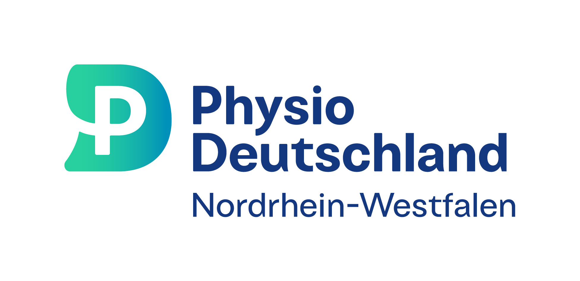 "Logo von Physio Deutschland Nordrhein-Westfalen, blau-grün, modernes Design mit Buchstaben 'P'."